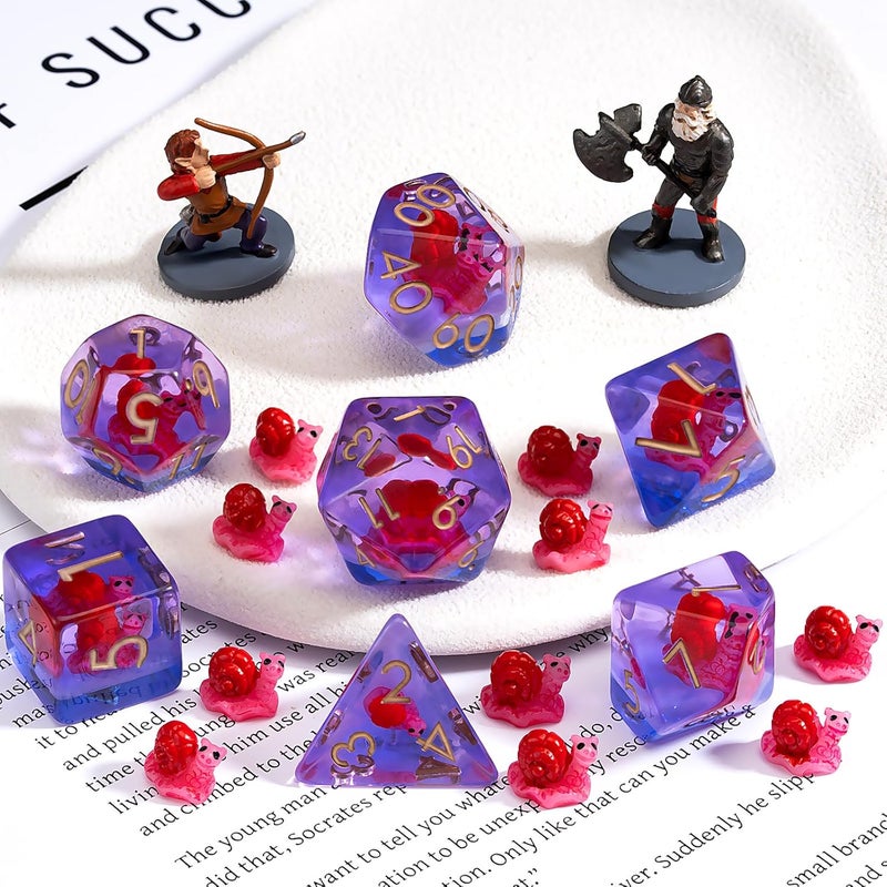 weyano DND Resin Snail Dice Set, Red D&D Polyhedral Dice for Dungeons and Dragons RPG, MTG Role Playing Games D and D Dice 7pc D20 D12 D10 D8 D6 D4 - Image 5
